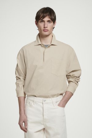 COS Herren Cotton-Seersucker Popover Shirt - Beige