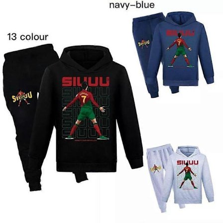 RONALDO 7 Barne Print Hettegensere+Bukser Dresser Gutter Casual Treningsdress Sett