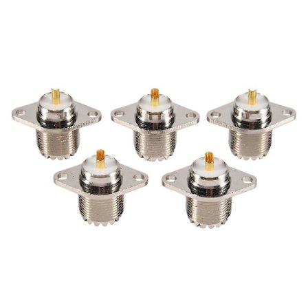 5 stk. UHF SO239 Hun 2 Huls Hun Jack med Rombeformet Flange Loddepanel RF Konnektor Socket Fe