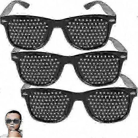 3-pak Svarta Hålglasögon til Synsforbedring, Unisex Øjenstyrkende Briller