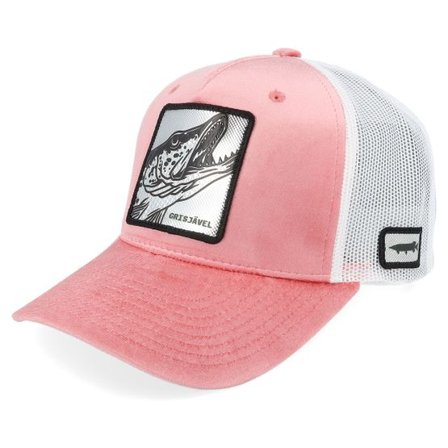 Skillfish - Grå trucker Keps - Grisjävel Silver Velvet Pink/White A-frame Trucker @ Hatstore