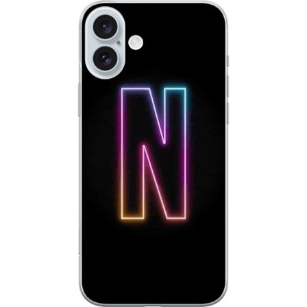 Yhteensopiva Puhelinkuori Apple Apple iPhone 16 Plus Minimalistinen neonkirjain N värinvaihtuvassa valossa mustaa taustaa vasten