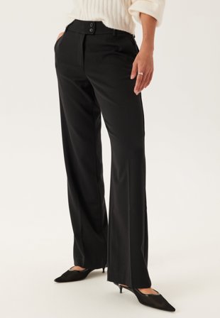 BUBBLEROOM - Mid Waist Straight Back Pocket Trousers - Black