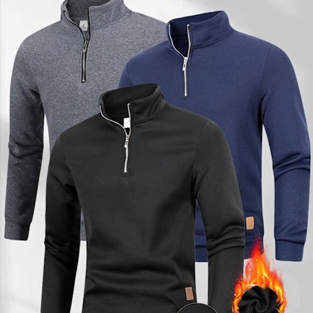 3 stk. høst/vinter genser med halv glidelås og ståkrage – avslappet, allsidig genser i ensfarget design