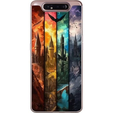 Kompatibel Mobilcover til Samsung Samsung Galaxy A80 Fire magiske slotte i forskellige elementfarver, episk fantasykunst med ild vand luft og mørke i