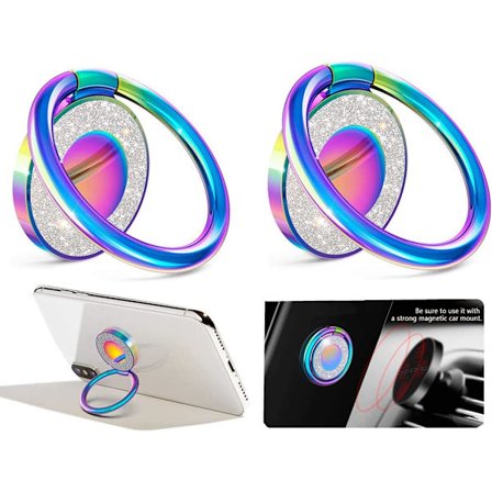 Finger Telefonholder - 360° Rotasjon Bilfeste Metall Fingerringholder for Mobiltelefoner, Mobiltelefon Ringholder (Sett med 2)