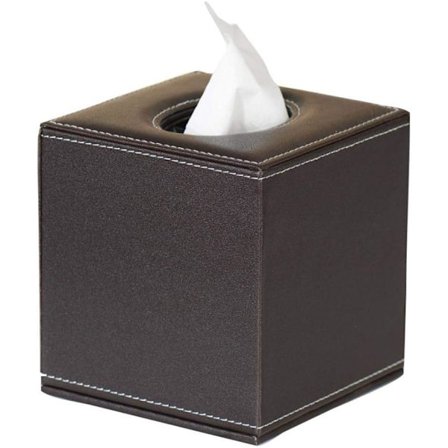 Servietholder i PU-læder, servietdispenser, lommetørklædeholder, ansigtskludeboks til hjemmet, kontoret, bilen (brun)