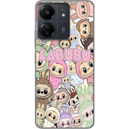 Yhteensopiva Puhelinkuori Xiaomi Redmi 13C Ruusunpunainen kawaii-kompositio, jossa on söpöjä piirrettyjä hahmoja ja pehmeitä muotoja