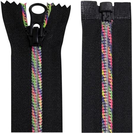2 stk. 80 cm aftagelige spiral lynlåse - Iridescent nylon mesh - Dekorative metaltræk - Sort - Remtræk