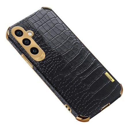 SKALO Samsung S23 FE Crocodile Guldkant Cover - Sort