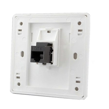 CAT6 Gigabit Dobbel Pass Nettverksveggkontakt RJ45 LAN Internett Frontplate Rett Strømuttak, Hunn til Hunn, 86x86mm (LAN x 1)