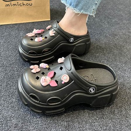 Tjocksulade skor med upphöjda hål för dam sommarstrand anti-halk tåtofflor