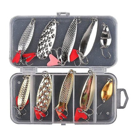 10 kpl, lusikat, kovat kalastusvieheet, koukku, kalastuskoukkujen tarvikkeet, pyörivät vieheet, kalastustarvikkeet