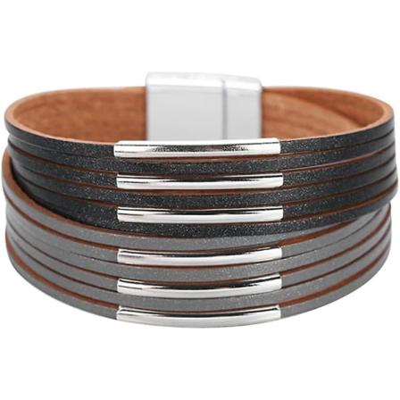 Lær armbånd, Lær Wrap Armbånd Lær Flettet Flerlags Gyllen Mansjett Bangel Mote Wrap Armbånd Smykker For Kvinner Mørk Grå, dekorative Acc