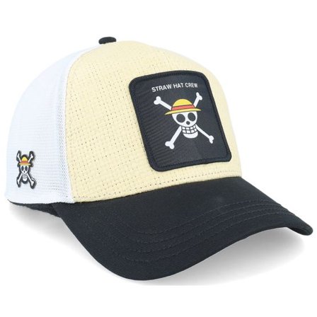 Capslab - Beige trucker Keps - One Piece Straw Hat Crew White/Beige/Black A-Frame Trucker @ Hatstore