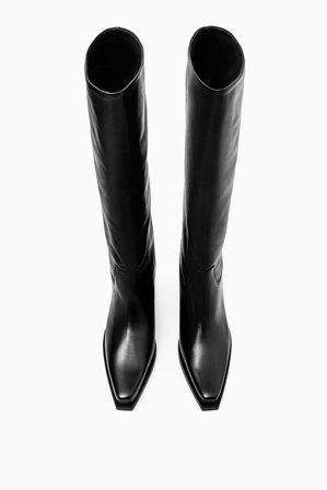 COS Women's Knee-High Leather Cowboy Boots in Black
