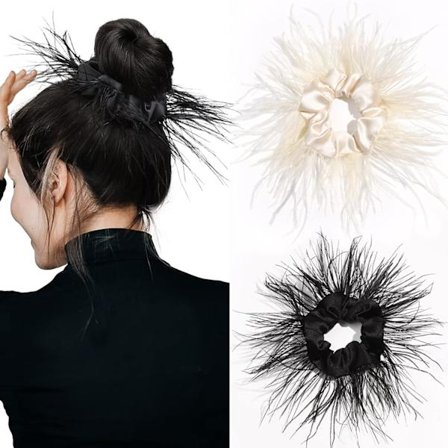 Slarvig Bun, 2-pack Svart Rosa Satin Silke Hårband Ponytail Hållare