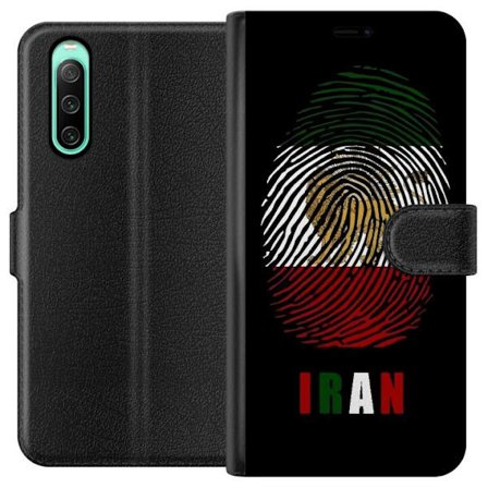 Yhteensopiva Lompakkokotelo Sony Xperia 10 IV Sormenjälkien muoto kuten Iranin lippu, jossa leijonamotivit mustalla dramaattisella taustalla