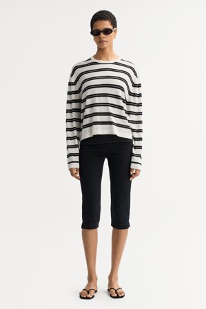 Soft Goat - Fine knit striped crewneck - Women cashmere sweater - S - Black