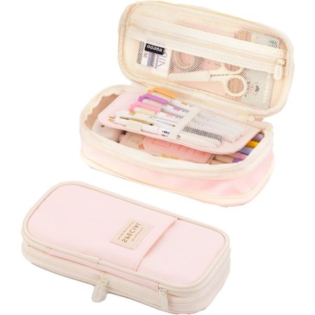 Pencil Case med Stor Kapacitet, Stor Pencil Case, Udvidbar Kontororganisator med Høj Kapacitet, Sød Penneholder (Pink)