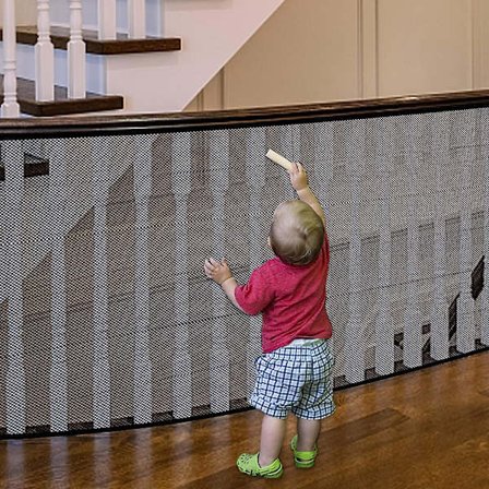 Trappnät, 2 st babygrindar för trappor utan borrning, barnsäkerhetstrappräcke, 10 fot L x 2,5 fot H, barnsäkerhetsnät balkongräcke trappnät