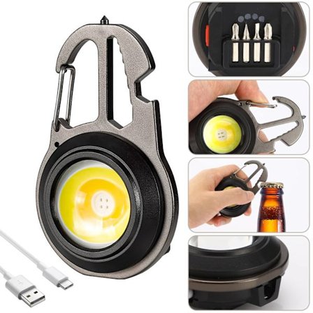COB Små Lommelygter, Led Lommelygte 500 LM Genopladelig Mini LED Lommelygte 7 Tilstande Bærbar Arbejdslampe med Skruetrækker Flaskeåbner