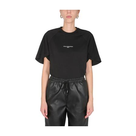 Stella McCartney, T-Shirt With Logo Zwart, Dames, Maat:XS