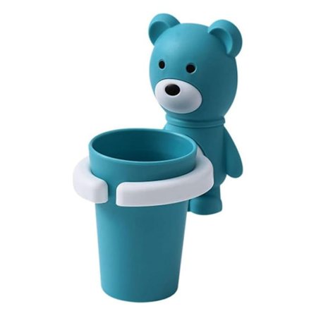 Seinään kiinnitettävä hammasharjateline - Lasten malli - Sininen karhu, vaaleanpunainen possu, keltainen kettu - Muovi - Jälkiä jättämätön imukuppi