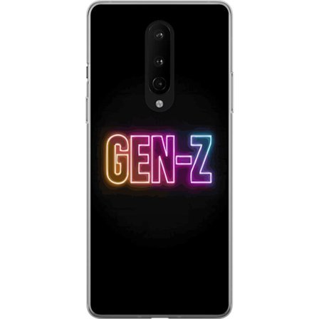 Yhteensopiva Puhelinkuori OnePlus OnePlus 8 Neontext Gen Z värikkäässä valossa tummaa taustaa vasten modernissa digitaalisessa tyyliissä