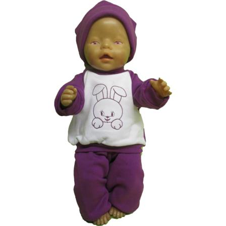 Lila/vit Joggingdress Med Kaninmotiv Till Baby Born Lila/vit
