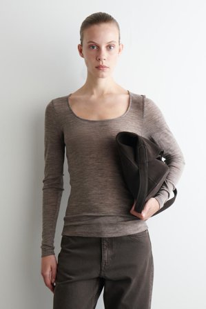 COS Damen Oberteil Mit Aus Merinowolle Mit Tiefem Ausschnitt - Braun