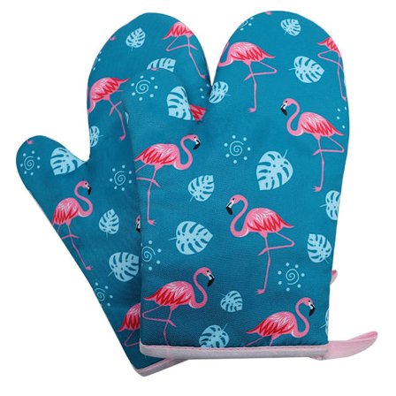 Förtjockad värmeisolerande ugnsvante som skyddar mot brännskador - Blå Flamingo