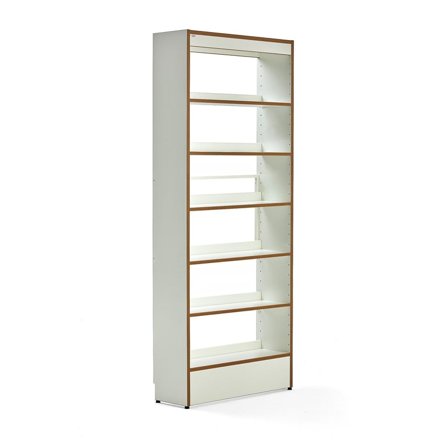 Bibliotekshylla STORY, grundsektion, enkelsidig, 2240x922x305 mm, 6 hyllor, vit
