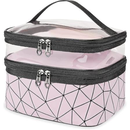Toalettveske, dobbeltlags sminkeveske, vanntett reisesminkeveske med glidelåser, stor
