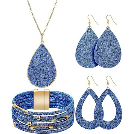 Glitter nahkakorusetit naisille, morsiamen häämonikerroksinen rannekoru, keinonahkaiset riippuvat korvakorut, iso riipus, pitkä kaulakoru (d-583-a)