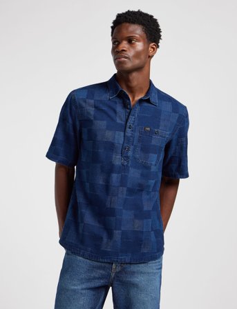 Lee Jeans Popover Shirt Ss - Blue - L
