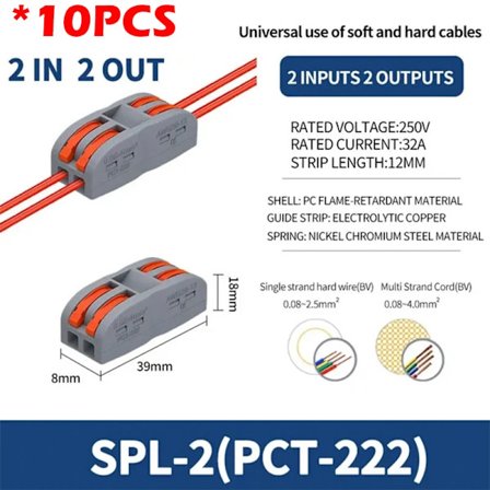 SPL2/3/4/5 Kopplingsplint Snabb PCT Lampkabelkontakt Parallell Kopplingsdosa 1/2/3/4/5 in Flera Utgångar Splitter