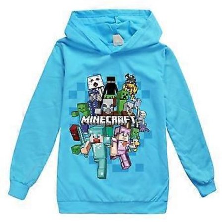 Minecraft Tryckt Hoodie för Barn Pojkar Flickor, Avslappnad Långärmad Huvtröja, 5-12 År (9-10 År Ljusblå)