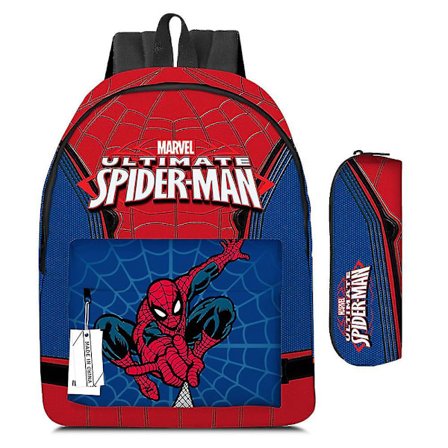 2 stk/sett Marvel Spider-man Tegneserie Ryggsekk Student Ryggsekk+blyantveske Barn Gutter Jenter Bokveske Sett