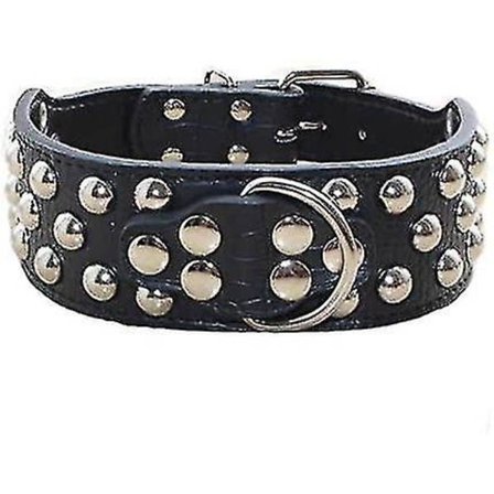 Hundhalsband av dubbat läder med 3 rader silvernitar - bredd 5,1 cm