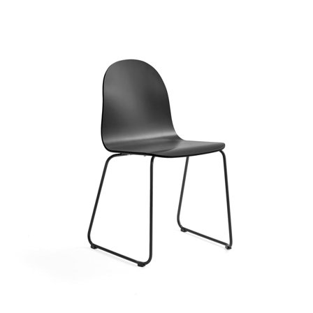 Chair GANDER, skid base, seat height: 450 mm, laquered, black