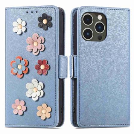 Iphone 14 Pro Plånboksfodral Flower Decor Magnetic - Blå