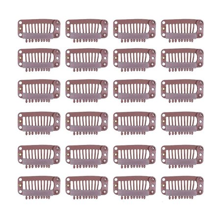 50 stk./parti 32mm 9-tænder Metal Paryk Clips Paryk Hår Extension Clips Med Gummi Snap Clips Til Hårstykke Paryk Tilbehør Brun