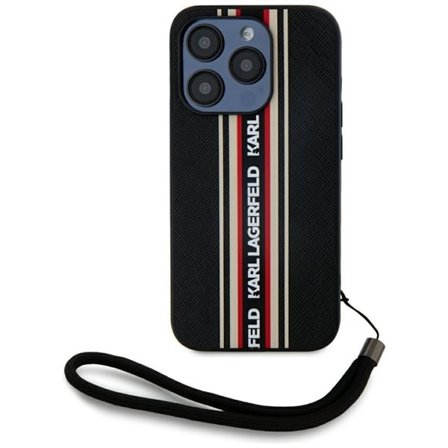 Karl Lagerfeld Saffiano Athleisure Stripes Cord iPhone 15 Pro-etui - rød
