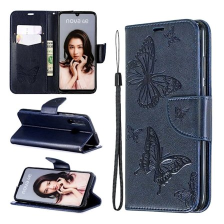 Butterfly läder Huawei P30 Lite fodral - Blå