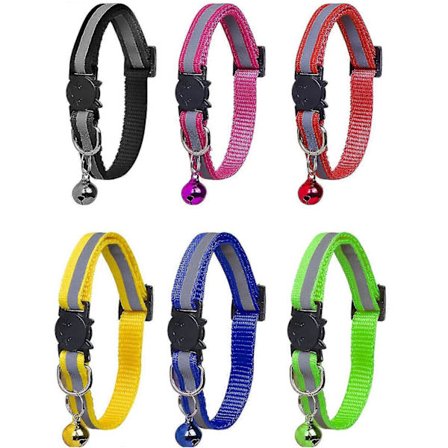 6 st Katt Halsband Med Klockor, ID-bricka Och Reflexremsa, Djurhalsband [D]