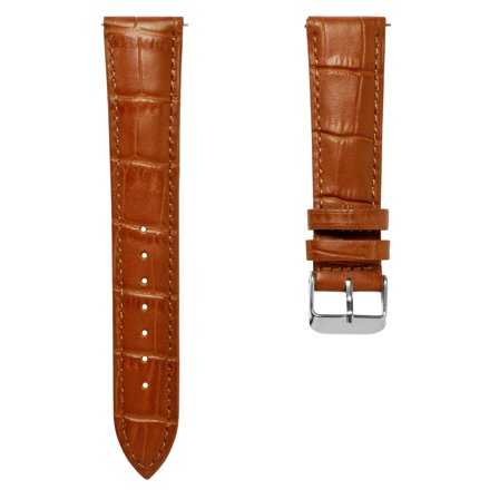 22 mm Crocodile-Embossed Tan Leather Watch Strap with Silver-Tone Buckle – Quick Release for Men - Watch straps