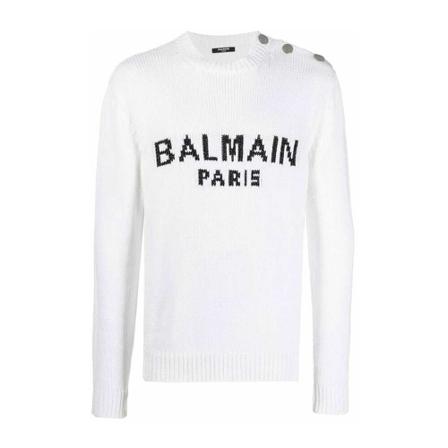 Balmain Round-neck Knitwear , Wit , Heren , Maat: M Truien & Vesten