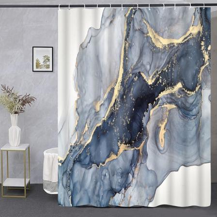 Abstrakti sininen kulta marmorikuvioitu suihkuverho, home anti-home antibakteerinen pestävä kylpyamme ja suihku 150cm*180cm