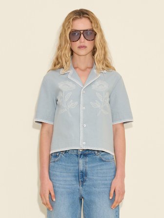 Holzweiler Gorti Cropped Embroidery Shirt - Light Blue - Women's - S